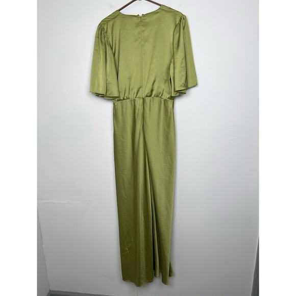 Abercrombie & Fitch L Green Satin Angel Flutter Sleeve Wedding Guest Maxi Dress - Picture 3 of 13